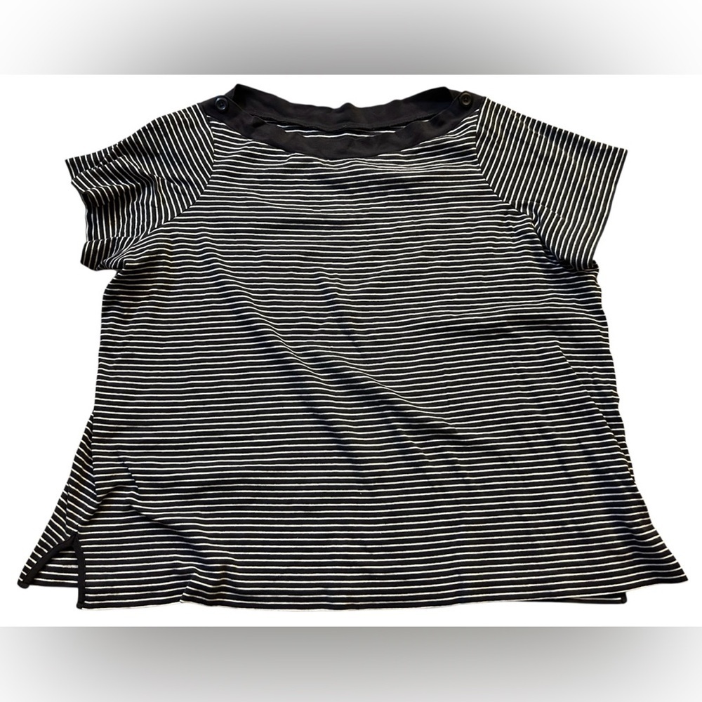 Lands' End Dark Blue and White Striped Shirt